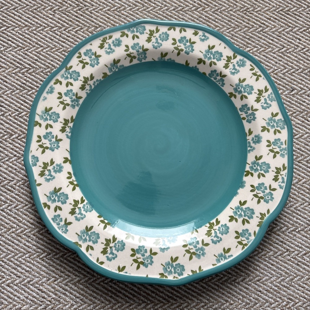 Pioneer Woman Teal Fall Flowers Blue Stoneware 10.5" Dinner Plate